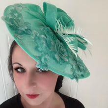 Load image into Gallery viewer, Mint Green Fascinator Hat with beautiful floral beaded details
