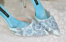 Load image into Gallery viewer, Light Blue Floral Beaded Heels Size UK8/US9.5