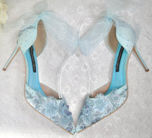 Load image into Gallery viewer, Light Blue Floral Beaded Heels Size UK8/US9.5
