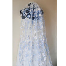 Load image into Gallery viewer, White Waltz Length Flower Floral Veil, Beautiful Wedding Veil with Blue Flowers