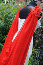 Load image into Gallery viewer, Wedding Cape - Chiffon Bridal Cloak with Lace - Red | 200cm Alternative Wedding Veil Floor Length Winter Wedding