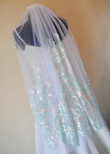 Load image into Gallery viewer, Embroidered Wedding Veil, Floral Wedding Veil, Flower Wedding Veil