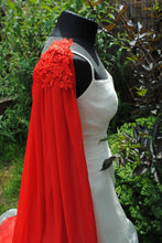 Load image into Gallery viewer, Wedding Cape - Chiffon Bridal Cloak with Lace - Red | 200cm Alternative Wedding Veil Floor Length Winter Wedding