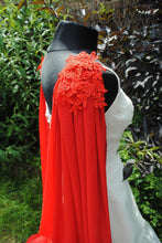 Load image into Gallery viewer, Wedding Cape - Chiffon Bridal Cloak with Lace - Red | 200cm Alternative Wedding Veil Floor Length Winter Wedding