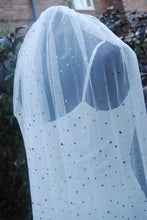 Load image into Gallery viewer, White Wedding Veil with Multicoloured Hearts