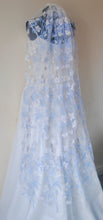 Load image into Gallery viewer, White Waltz Length Flower Floral Veil, Beautiful Wedding Veil with Blue Flowers