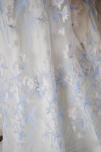 Load image into Gallery viewer, White Waltz Length Flower Floral Veil, Beautiful Wedding Veil with Blue Flowers