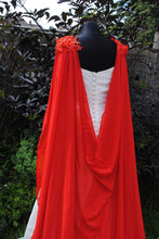 Load image into Gallery viewer, Wedding Cape - Chiffon Bridal Cloak with Lace - Red | 200cm Alternative Wedding Veil Floor Length Winter Wedding