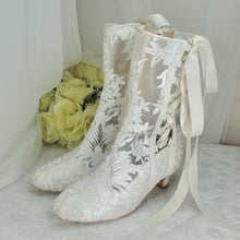 Load image into Gallery viewer, Ivory Lace Bridal Boots, UK3/US5.5
