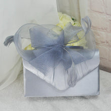 Load image into Gallery viewer, Silver Grey Fascinator Hat and Matching Evening Clutch Bag