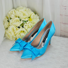Load image into Gallery viewer, Aqua Blue Satin Heels & Matching Fascinator