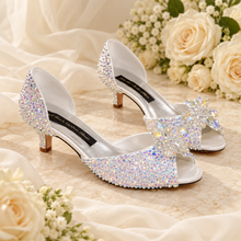 Load image into Gallery viewer, Low Heel Cinderella Crystal Wedding Shoes | 5 cm Peep Toe Bridal Heels