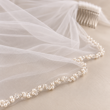 Load image into Gallery viewer, Luxury Pearl & Crystal Beaded Edge Bridal Veil – White or Ivory, 100–300 cm