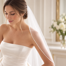 Load image into Gallery viewer, Luxury Pearl & Crystal Beaded Edge Bridal Veil – White or Ivory, 100–300 cm