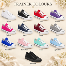 Load image into Gallery viewer, Personalised Bridal Trainers with Crystal Toes and Satin Ribbon Laces