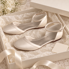 Load image into Gallery viewer, Satin Flat Wedding Shoes with Ankle Strap – Custom Colours