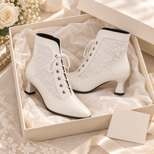 Load image into Gallery viewer, Victorian Lace Ankle Wedding Boots – White or Black