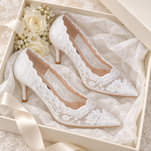 Load image into Gallery viewer, Bridal White Embroidered Lace Court Shoes – 5.5 cm or 7.5 cm Heel
