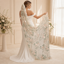 Load image into Gallery viewer, Wild Rose Embroidered Bridal Veil | Cathedral Royal Length | With Comb