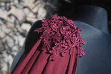 Load image into Gallery viewer, Chiffon Bridal Cloak with Lace - Red, Black, White,  Ivory, Champagne