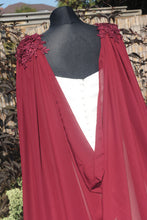 Load image into Gallery viewer, Chiffon Bridal Cloak with Lace - Red, Black, White,  Ivory, Champagne