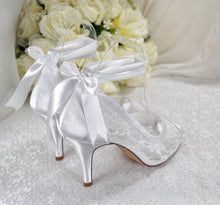 Load image into Gallery viewer, Lace Peep Toe with Ribbon Ankle Tie | White or Ivory