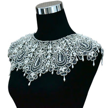 Load image into Gallery viewer, Crystal and Pearl Embellished Bridal Cape, Wedding Dress Cover Up