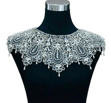 Load image into Gallery viewer, Crystal and Pearl Embellished Bridal Cape, Wedding Dress Cover Up