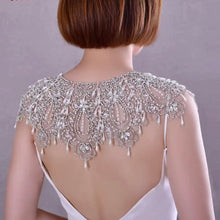 Load image into Gallery viewer, Crystal and Pearl Embellished Bridal Cape, Wedding Dress Cover Up