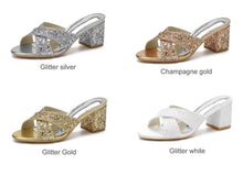 Load image into Gallery viewer, Block Heel Glitter Sandals
