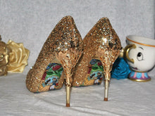 Load image into Gallery viewer, Gold Glitter Vine Heels Size UK3 / US5.5