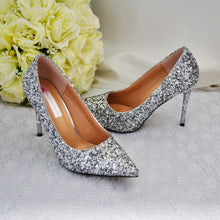Load image into Gallery viewer, Princess Silver Sparkling Glitter Wedding Shoes