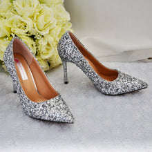 Load image into Gallery viewer, Princess Silver Sparkling Glitter Wedding Shoes