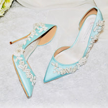 Load image into Gallery viewer, Something Blue Floral Beaded Heels
