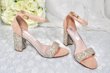 Load image into Gallery viewer, Nude Glitter Bridal Shoes | Block Heel Wedding Shoes
