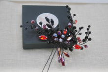 Load image into Gallery viewer, Bridal Black and Red Hair Pin