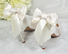 Load image into Gallery viewer, Ivory Lace with/without Crystal Heels & Bow | Removable Ankle Strap