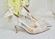 Load image into Gallery viewer, Ivory Lace with/without Crystal Heels & Bow | Removable Ankle Strap