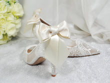 Load image into Gallery viewer, Ivory Lace with/without Crystal Heels & Bow | Removable Ankle Strap