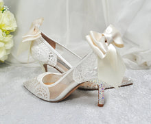Load image into Gallery viewer, Ivory Lace with/without Crystal Heels & Bow | Removable Ankle Strap