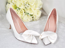 Load image into Gallery viewer, Bridal White Satin Shoes, Elegant Large Bow