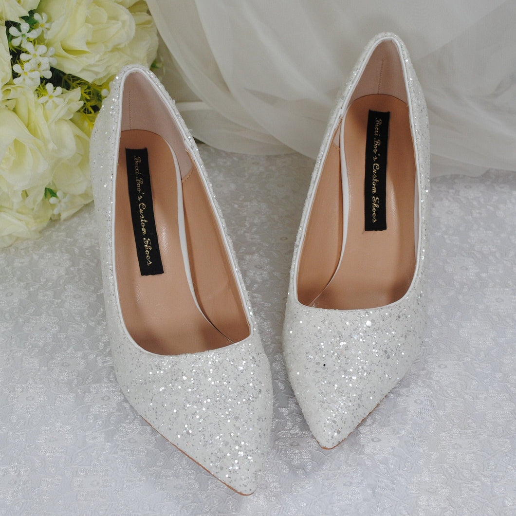 White Sparkling Shoes | 7cm Heel