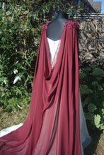 Load image into Gallery viewer, Chiffon Bridal Cloak with Lace - Red, Black, White,  Ivory, Champagne