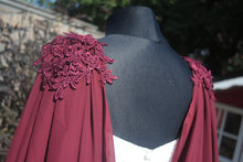 Load image into Gallery viewer, Chiffon Bridal Cloak with Lace - Red, Black, White,  Ivory, Champagne