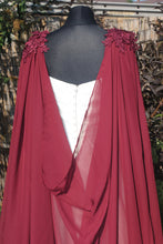 Load image into Gallery viewer, Chiffon Bridal Cloak with Lace - Red, Black, White,  Ivory, Champagne
