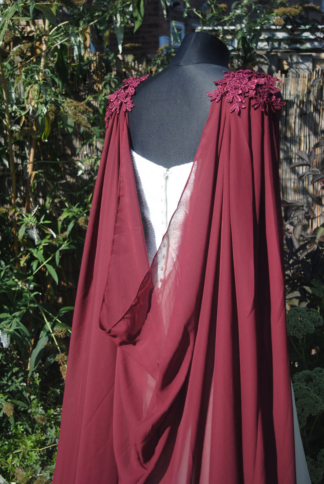 Chiffon Bridal Cloak with Lace - Red, Black, White,  Ivory, Champagne