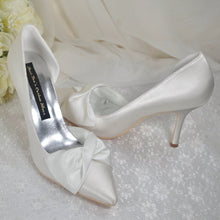 Load image into Gallery viewer, Ivory Satin Sash Fronted Bridal Shoe
