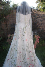 Load image into Gallery viewer, Embroidered Meadow Flower Veil or Cape