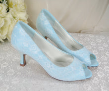 Load image into Gallery viewer, Blue Lace Bridal Heels