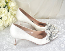 Load image into Gallery viewer, Glitter Bridal Shoe with Pearl Appliqué